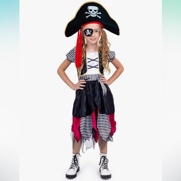 NWT Kids Pirate Costume - Black, Red, and White  size 4-6 - Picture 1 of 5